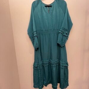 COCO + CARMEN Isabelle L/XL Vneck tiered dress Mediterranean Teal /elastic waist